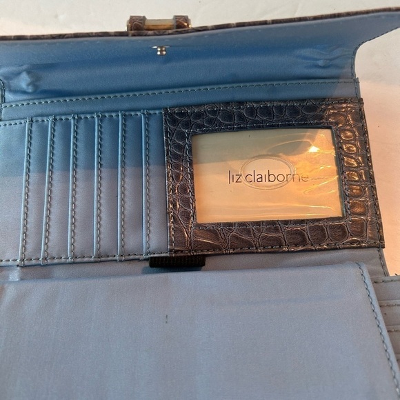 NWT Vintage Liz Claiborne Full Size Blue Slate Croc Wallet - Picture 5 of 6